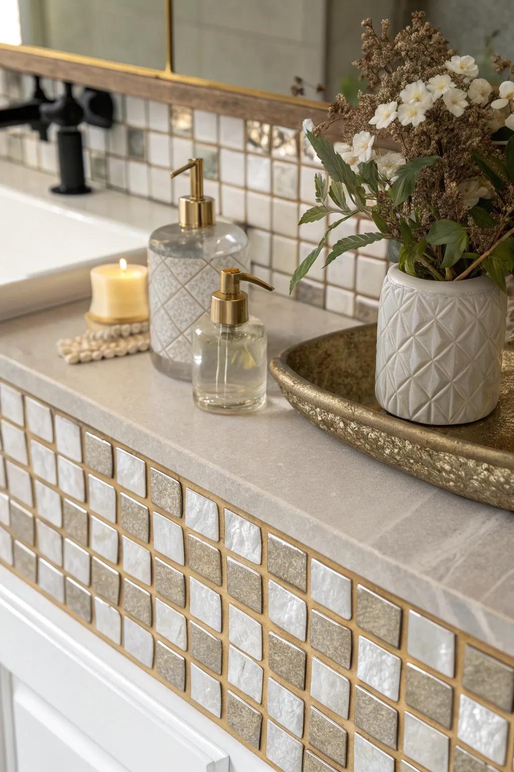 Transform your space with the shimmer of metallic tiles – a touch of luxury in minimalist design.