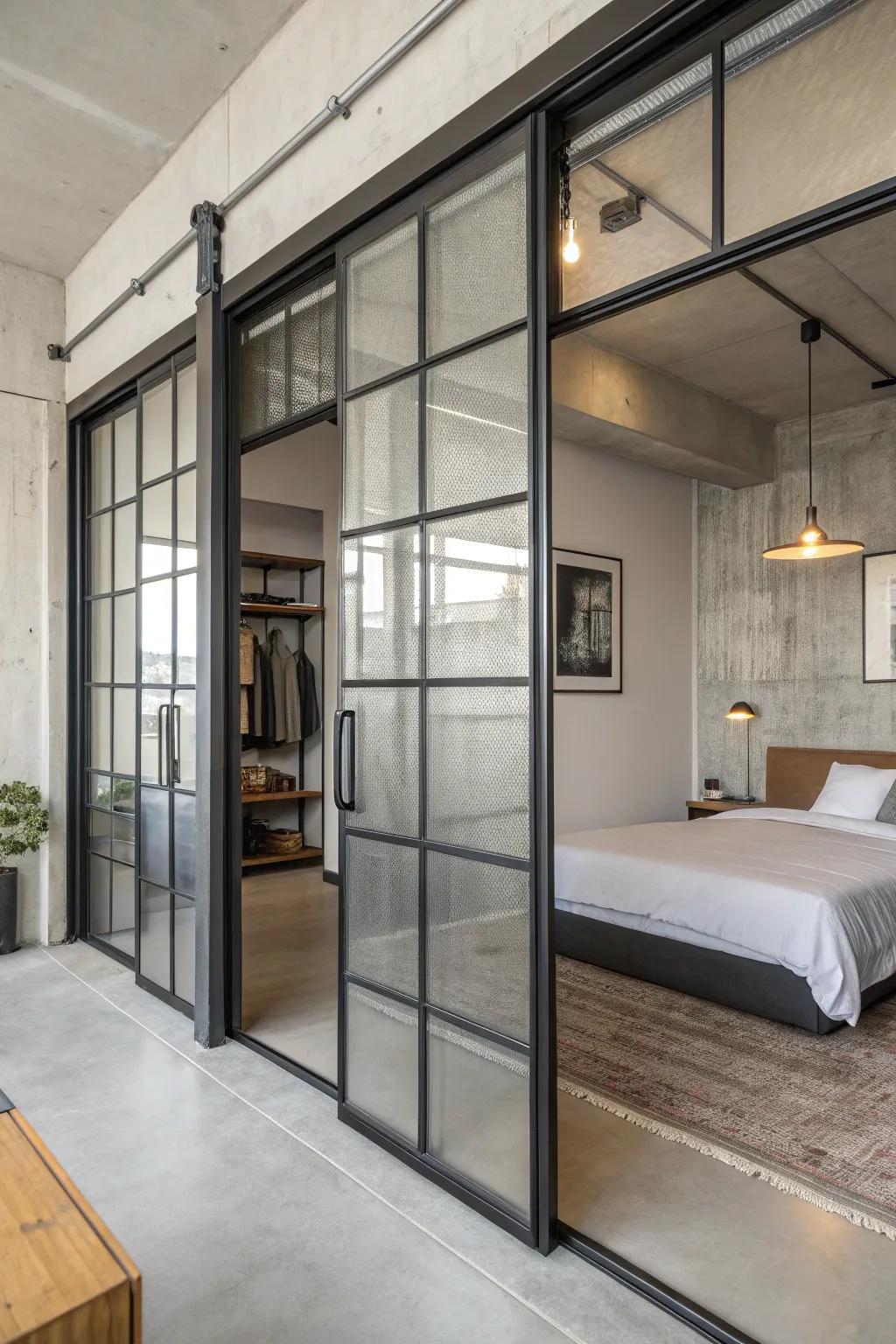 Glass and metal doors bring an industrial edge to modern interiors.