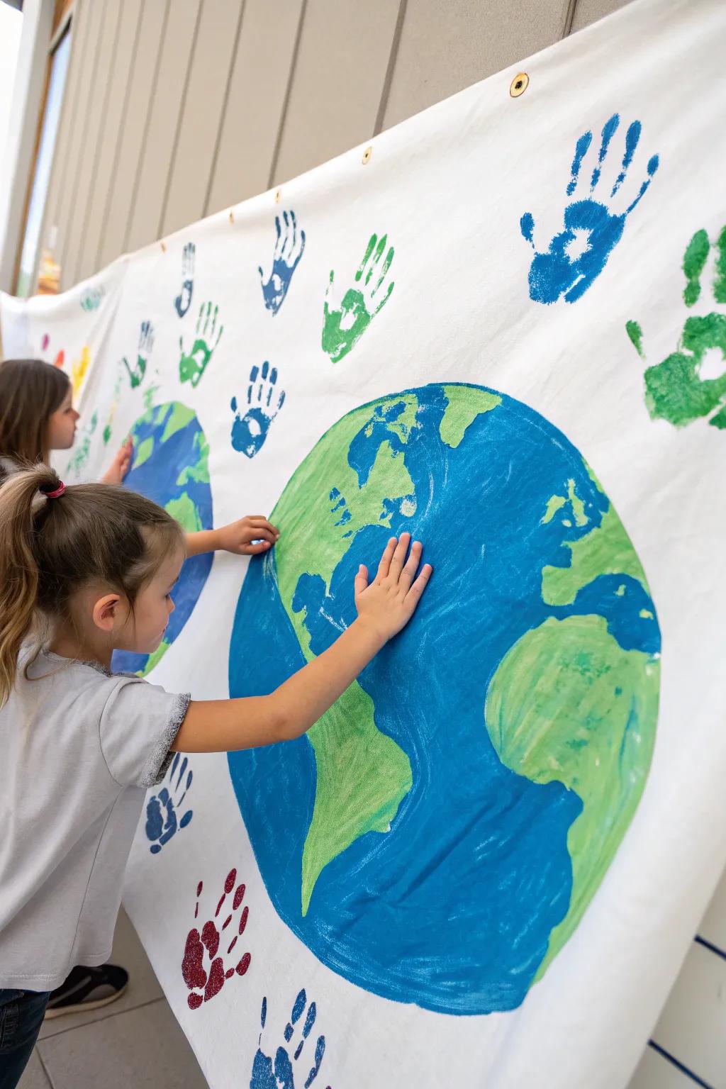 Let the kids leave their mark with handprint Earth art.