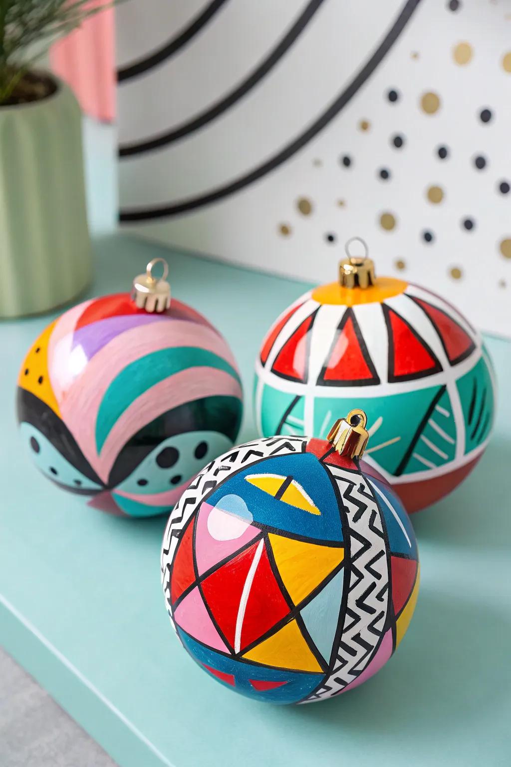 Abstract art ornaments bring an artistic and vibrant touch to your holiday decor.