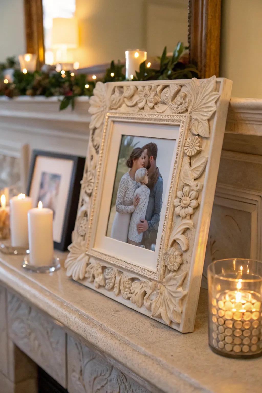 Decorative plaster frames highlight special moments.