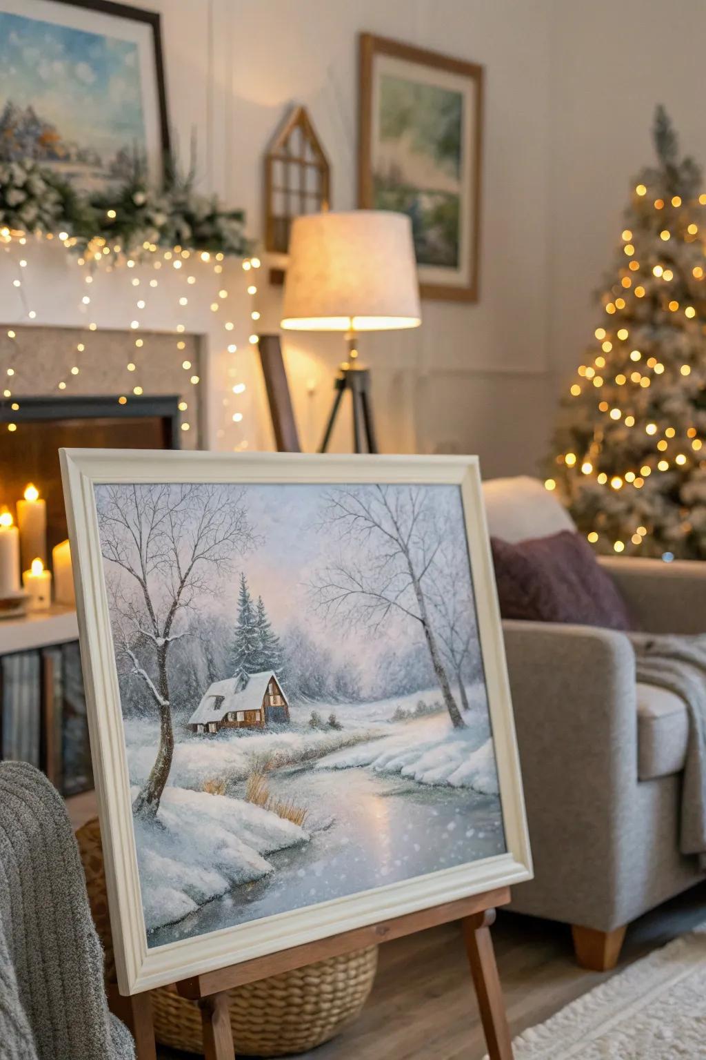 Capture the essence of winter with a watercolor snowy landscape.