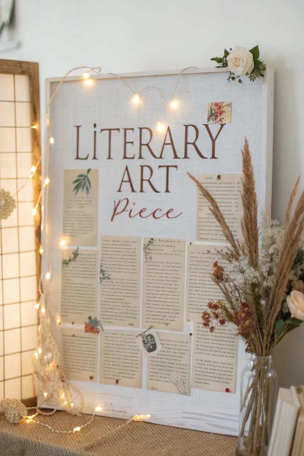 Unleash your imagination with DIY literary art! 🌿✨ Explore the creative fusion of literature and art, beautifully showcased on this minimalist bulletin board. #LiteraryArt #DIYInspiration