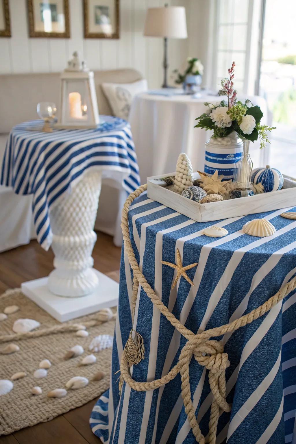 Nautical-themed cocktail table with coastal accents.