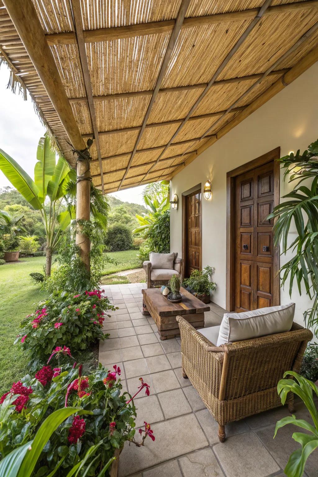 A bamboo roof brings a tropical, relaxed atmosphere to your patio.