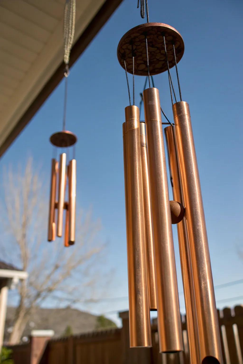 Transform your space with the soothing melodies of copper wind chimes. A touch of craftsmanship for your personal concert in the breeze.