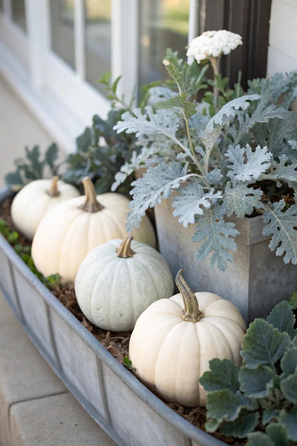 Muted tones bring a serene elegance to fall planters.