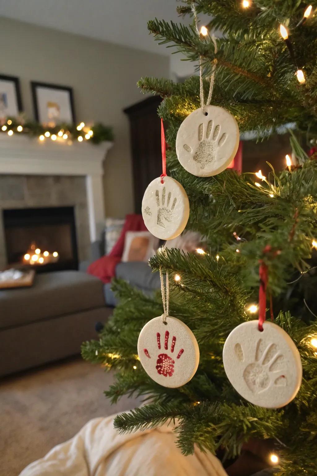 Add a personal touch to your tree with handprint ornaments.