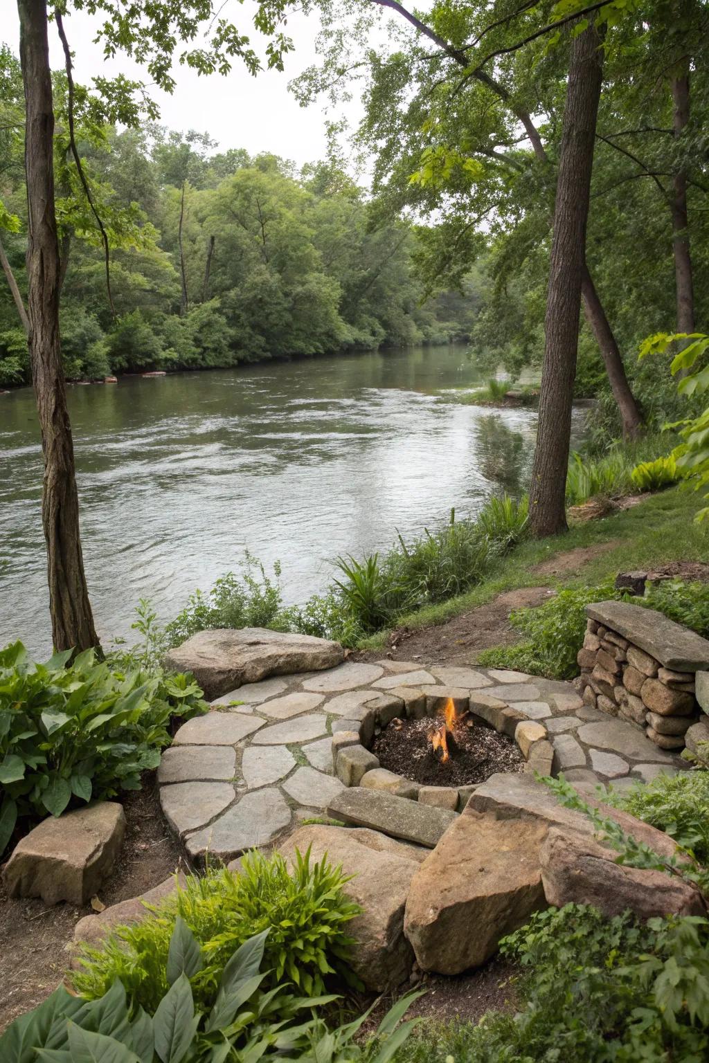 River rocks offer a natural and calming touch to your fire pit area.