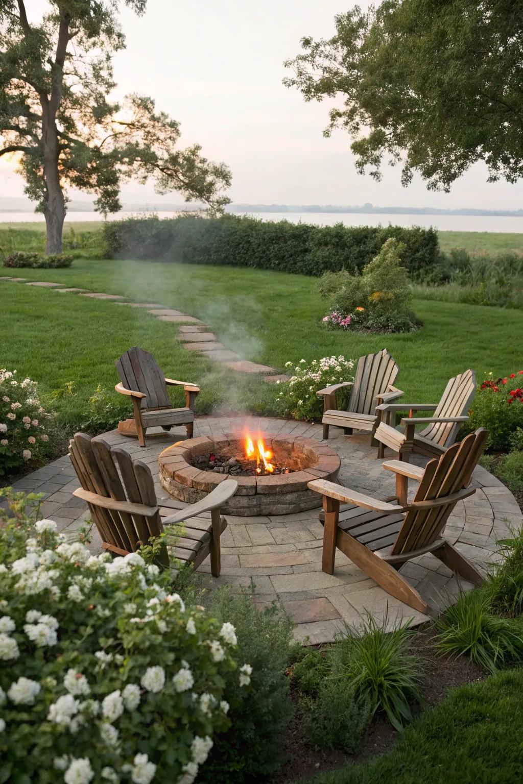 Natural wood chairs bring timeless appeal to your fire pit area.