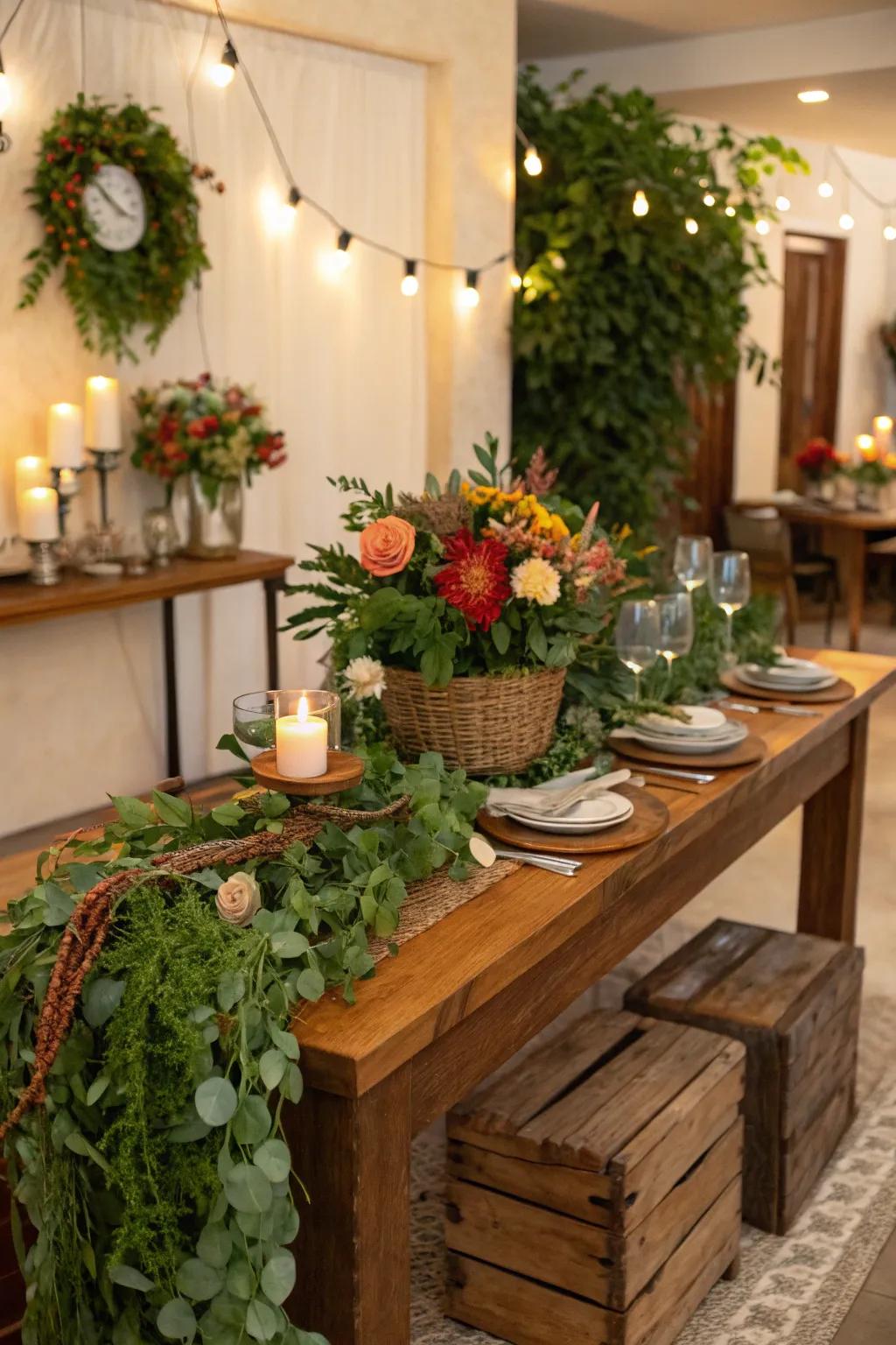 Nature-inspired decor brings a serene touch to the celebration.