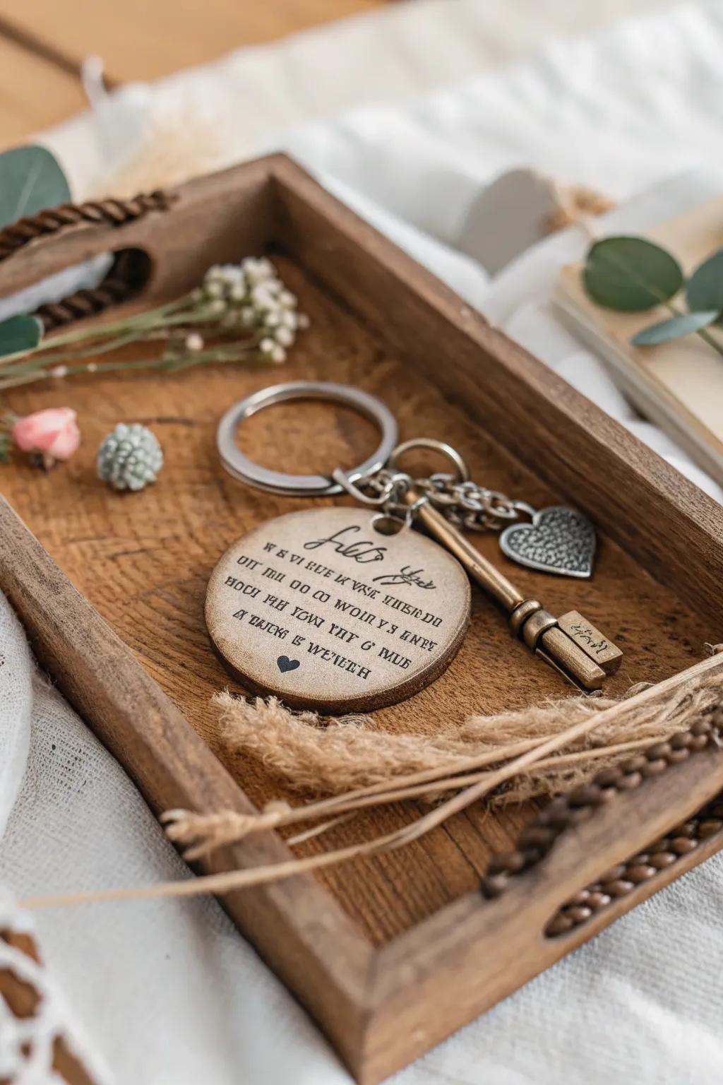 An engraved keychain as a sweet reminder of her first Mother's Day.