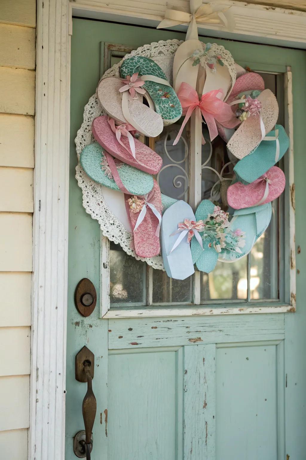 A vintage vibe flip flop wreath, full of nostalgic charm.