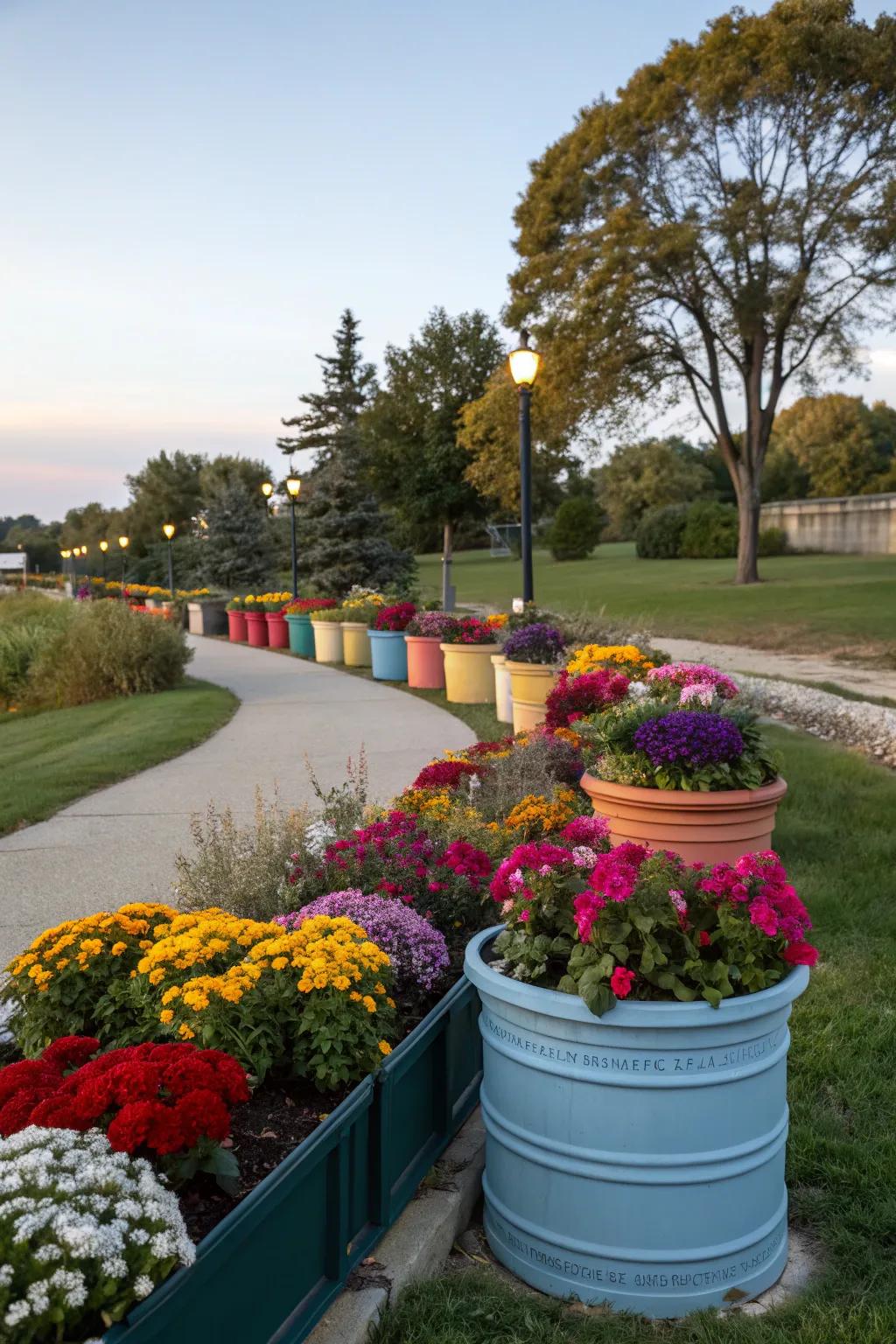 Containers add versatility and flair to flower beds.