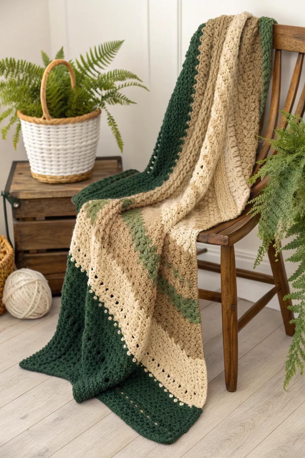 Embrace the serene beauty of nature with this ombre crochet baby blanket.