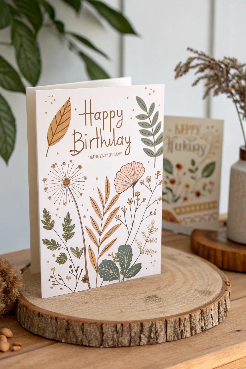 Celebrate with nature's serene beauty: a handcrafted birthday card in earthy tones.
