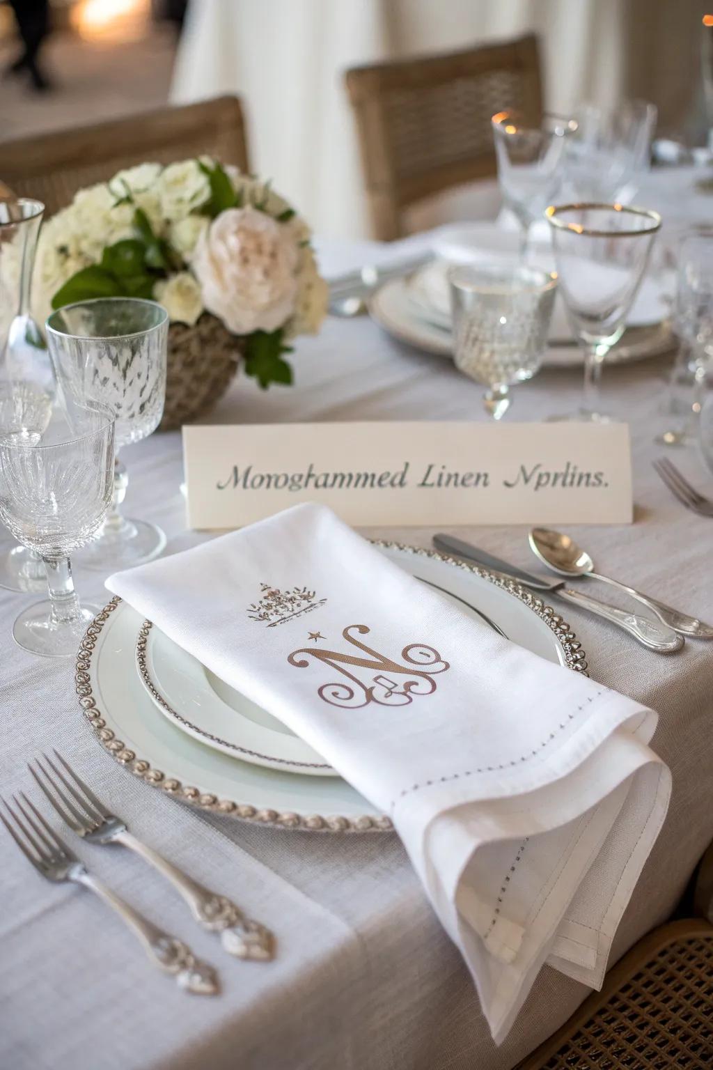 Monogrammed linens add a personalized and elegant touch to a French table.