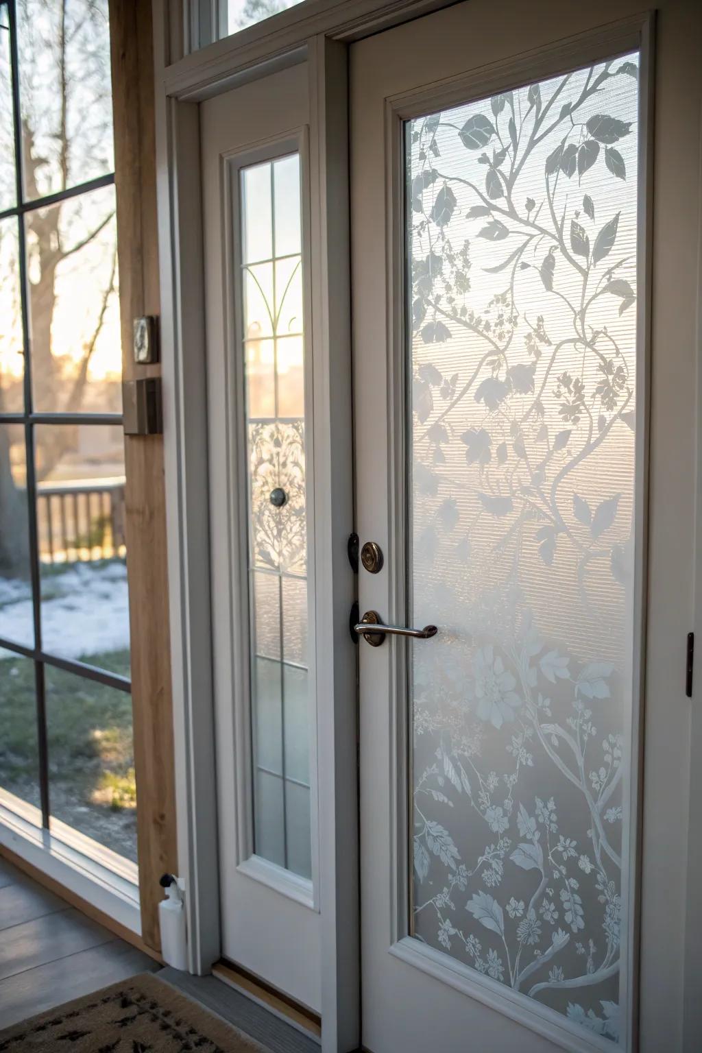 Frosted window film providing a sleek, private entryway.