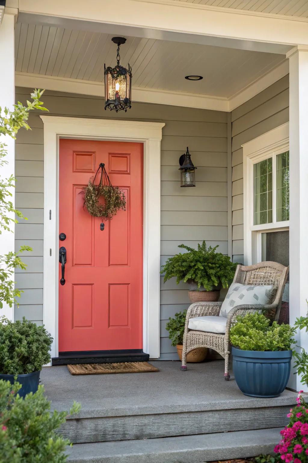 A bold front door serves as a stunning focal point.