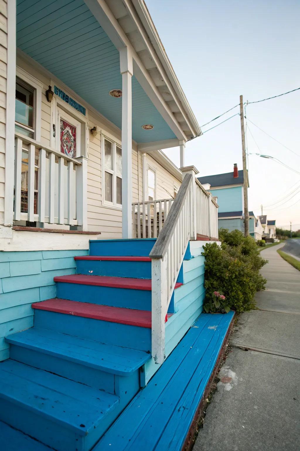 Contrasting colors add drama and interest to porch steps.