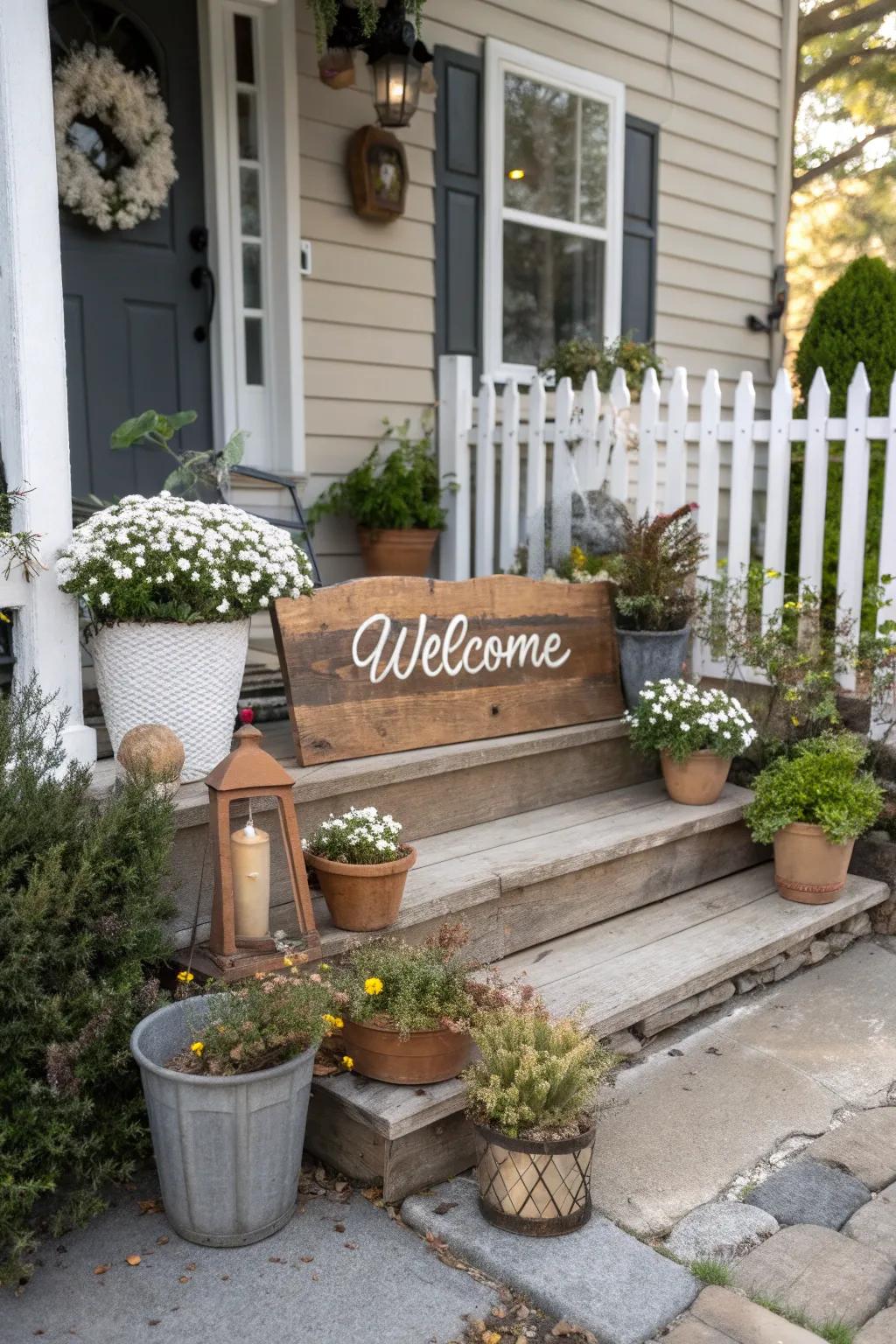 A welcome sign adds a personal and inviting touch to your front stoop.