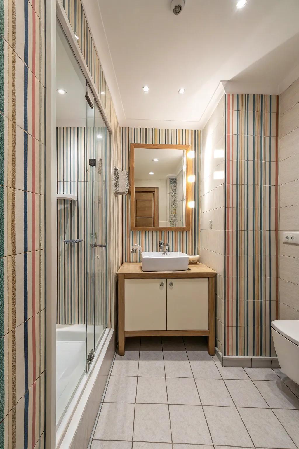 Vertical patterns enhance the perception of height in narrow spaces.