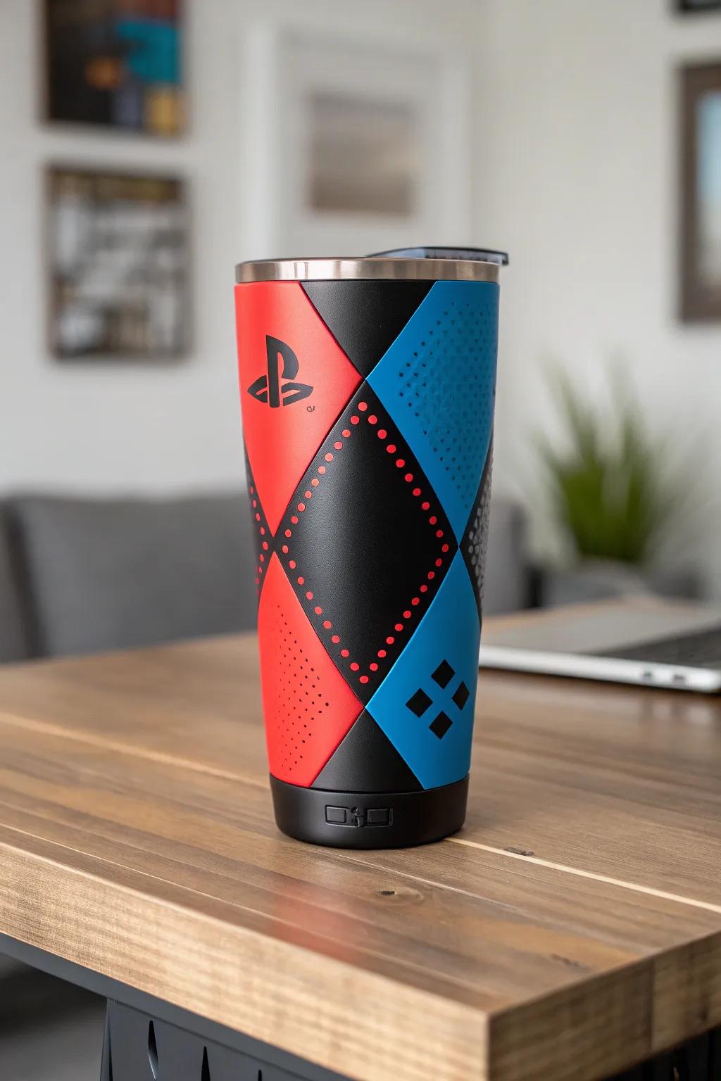 Elevate your gamer style with this bold and dynamic tumbler design.