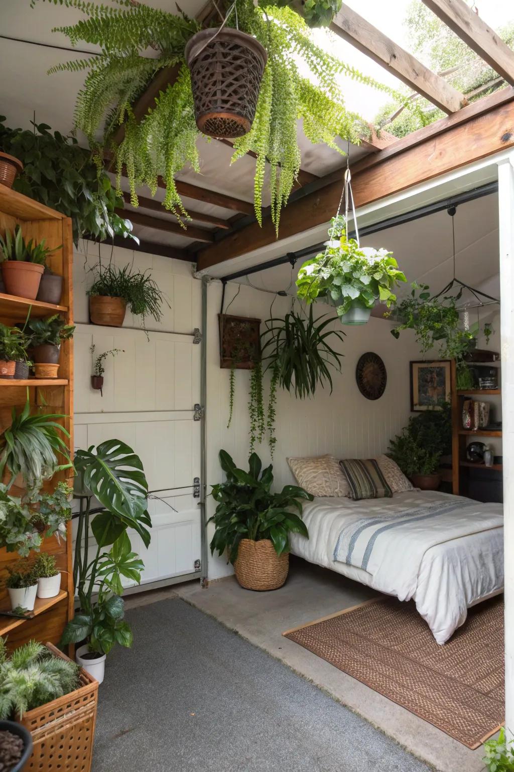 Plants bring life and a refreshing touch to your garage bedroom.