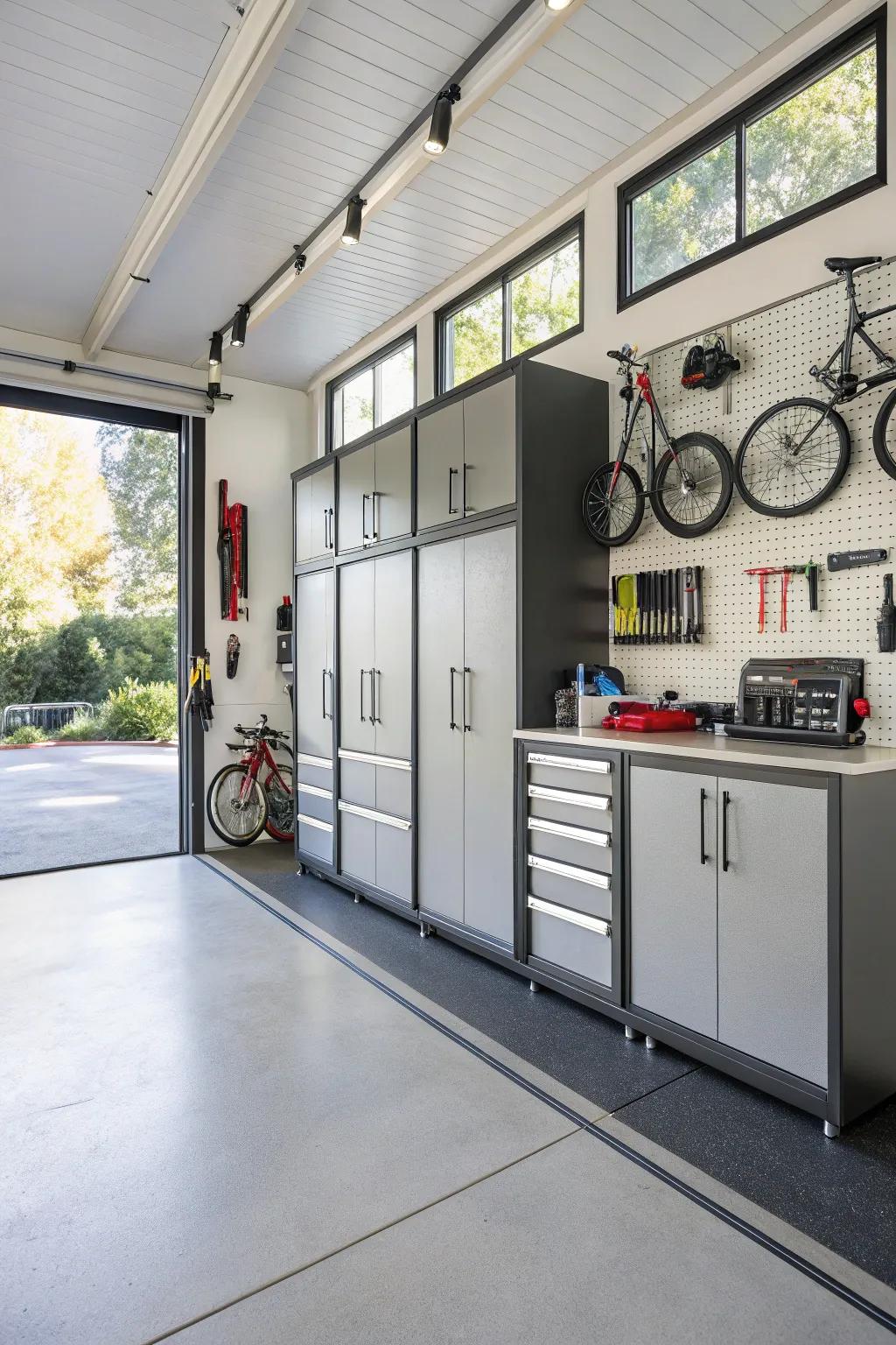 Customizable cabinets offer tailored storage solutions.