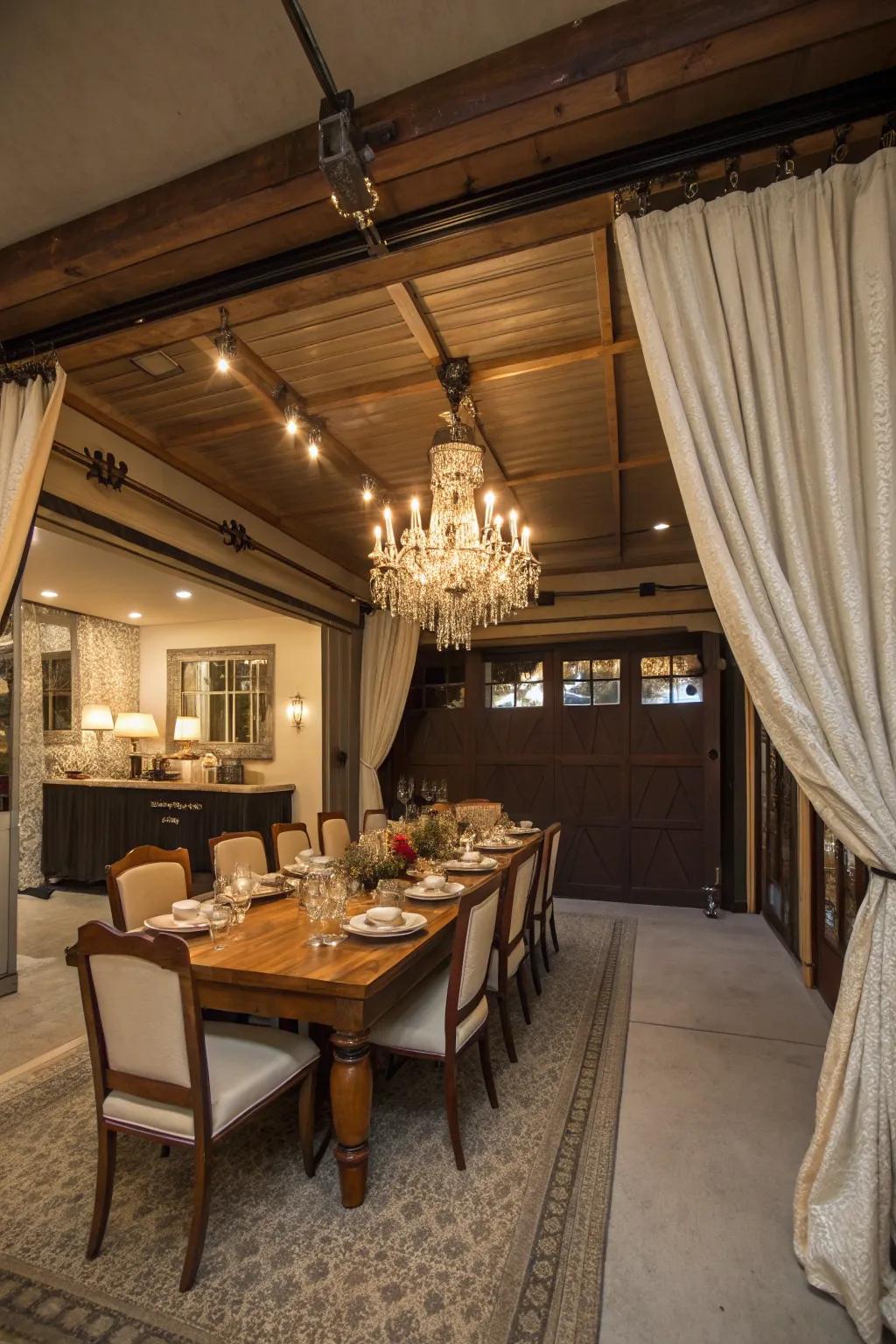 An elegant dining room perfect for hosting, created from a garage conversion.