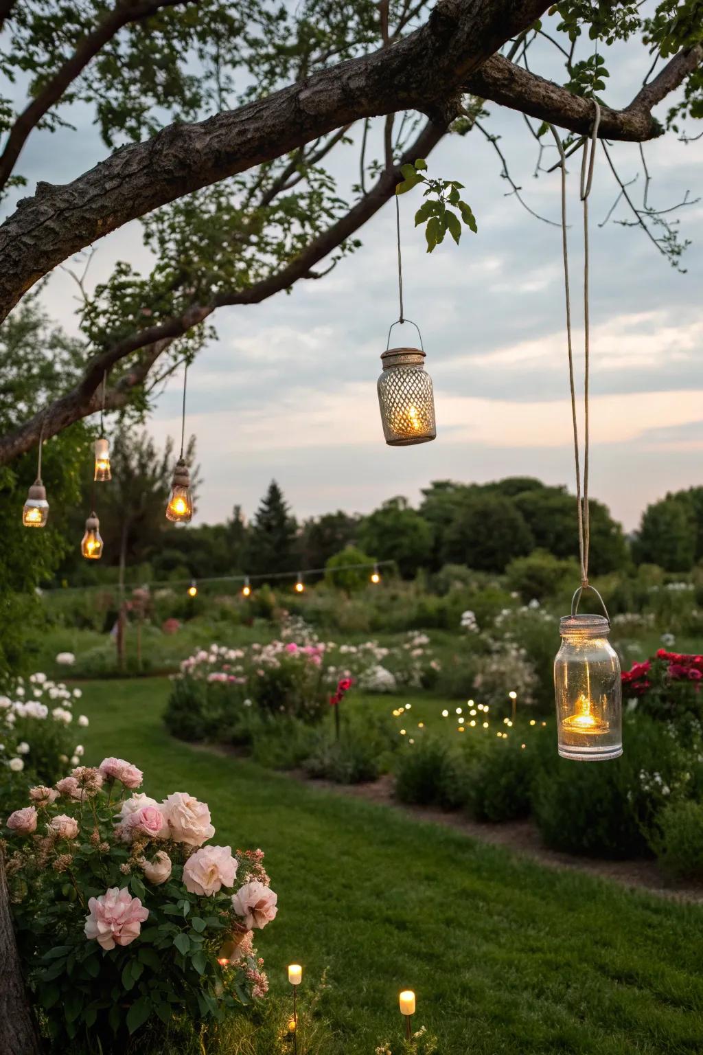 Mason jar lights add a touch of rustic elegance to any garden.