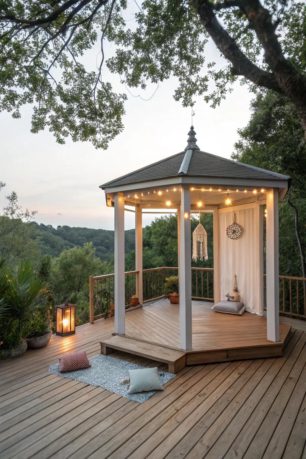 Create a meditation haven with a serene gazebo on your deck.