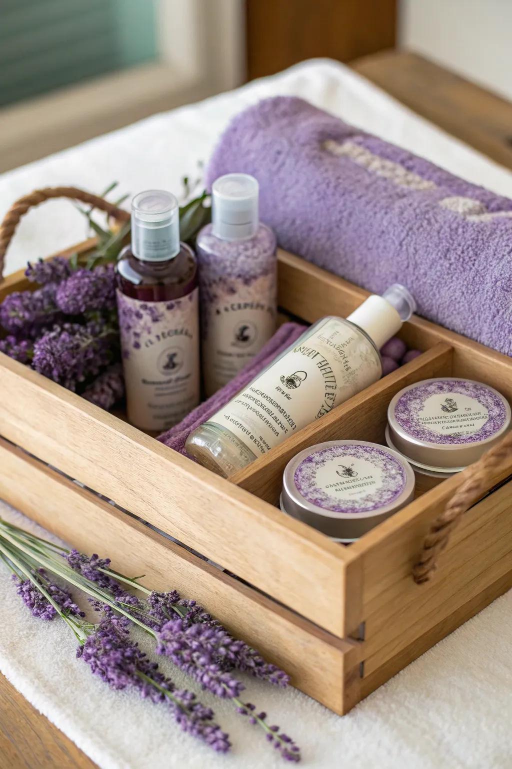 A lavender spa gift box offers a calming and indulgent experience.