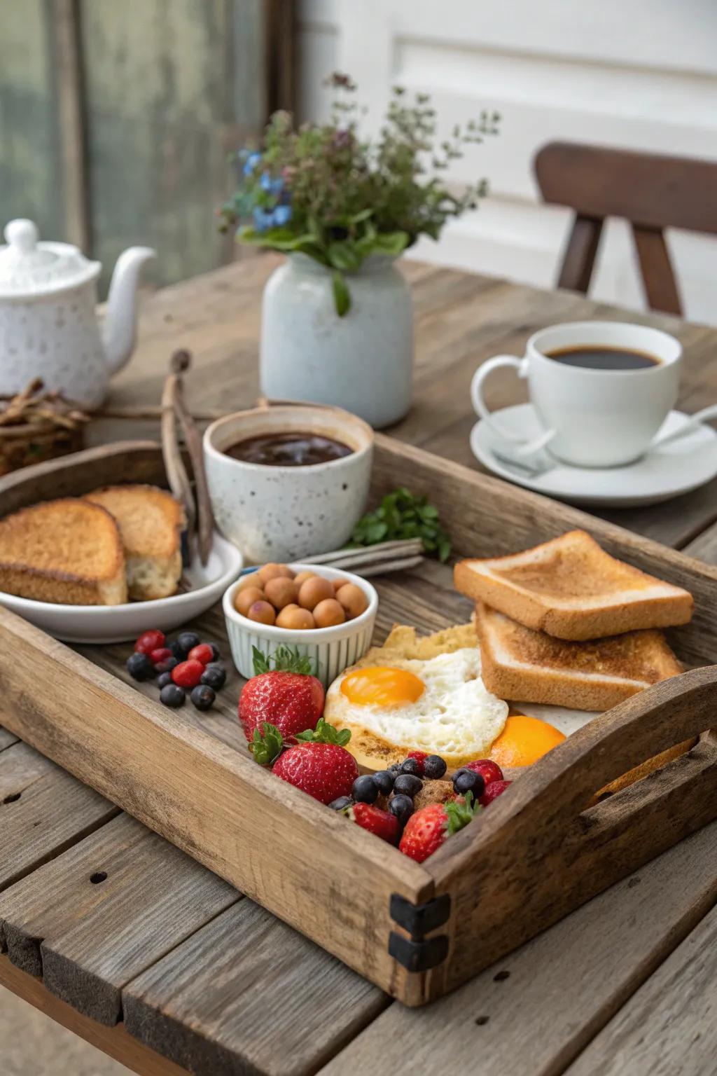 A wooden serving tray perfect for entertaining in country style.