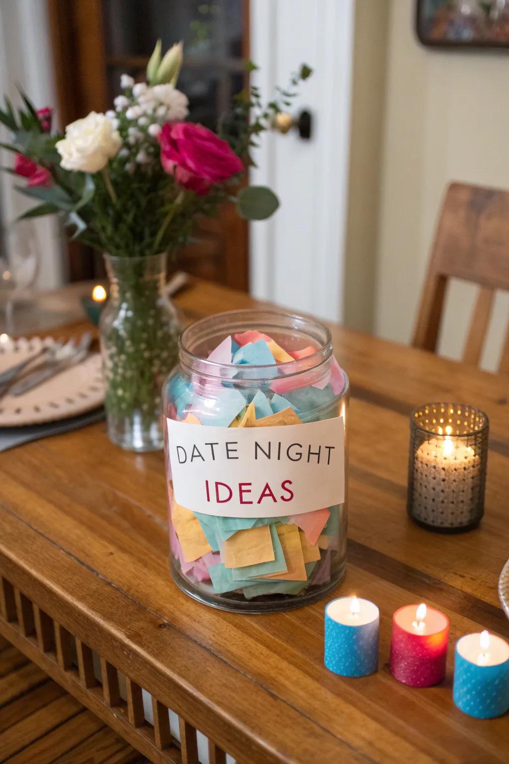 A creative jar filled with endless date night possibilities.