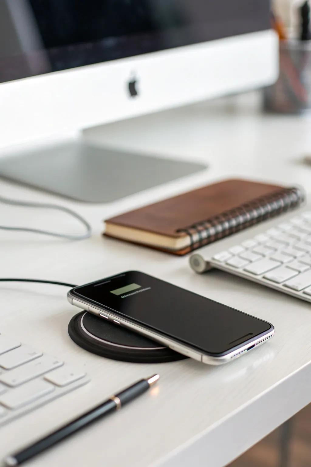 A wireless charger is a sleek solution for keeping devices powered up.