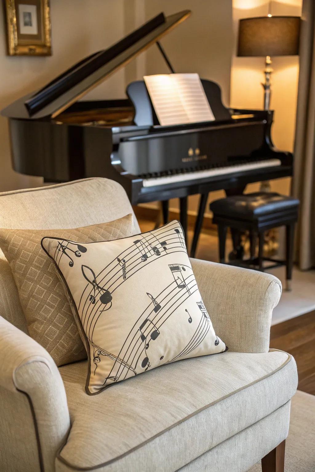 Add comfort with a music-themed throw pillow.