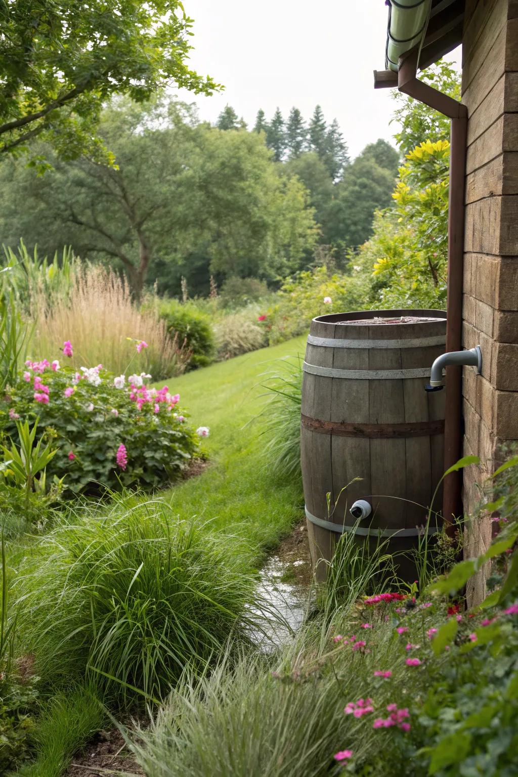 Collect rainwater for sustainable garden watering.