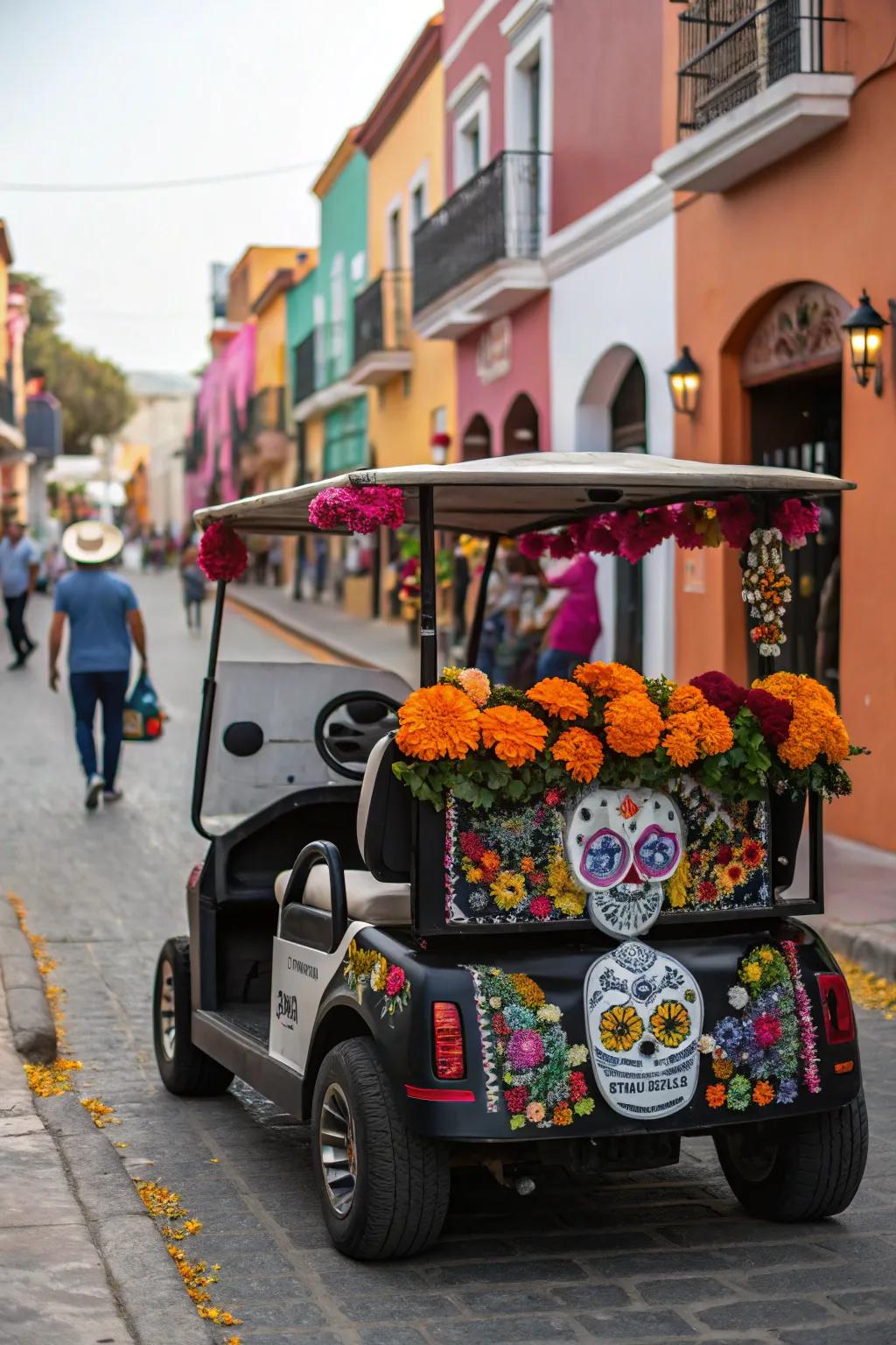 Celebrate the Day of the Dead with this vibrant golf cart theme.