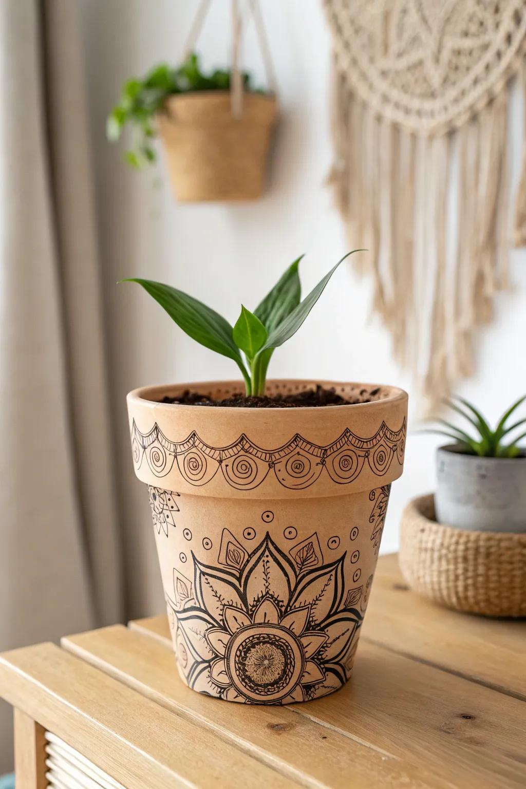 Transform your patio with the charm of handcrafted Sharpie flower pots. 🌿✨ #DIYDecor #ScandiBoho