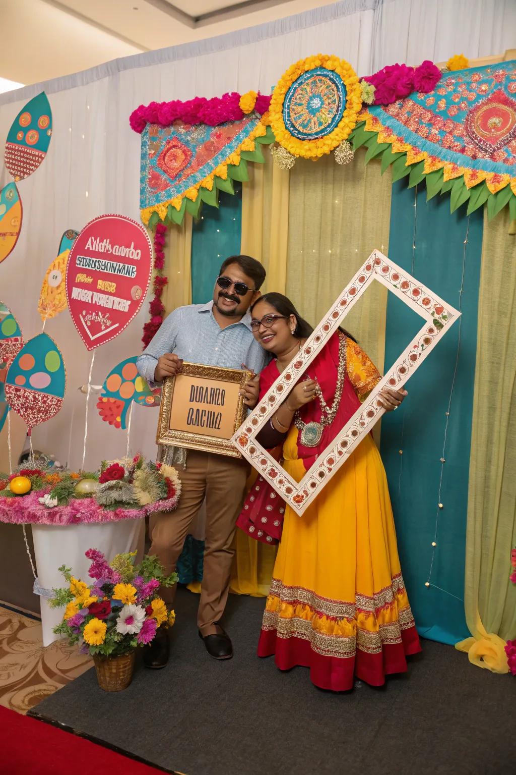 A fun photo booth with themed props for memorable guest photos.