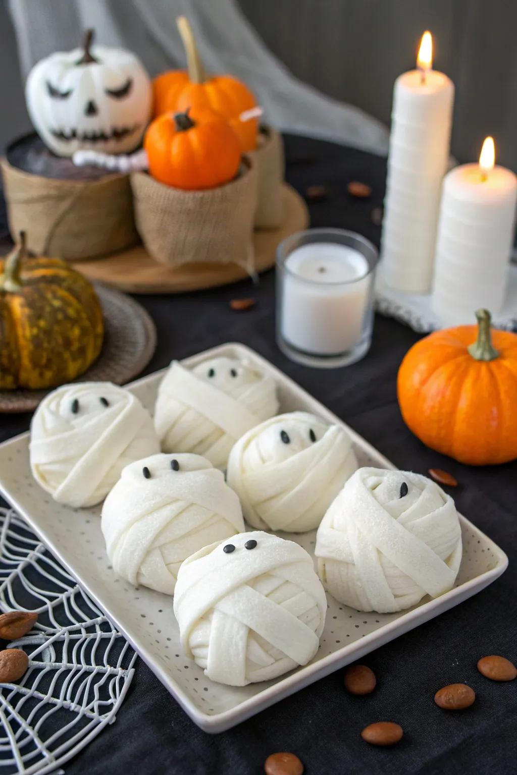 Mummified playdough figures add a classic touch to your Halloween crafts.