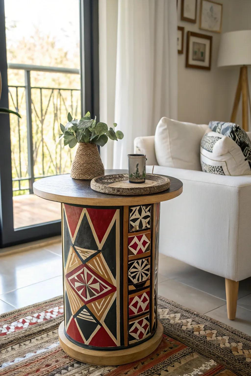 A side table redefined with bold geometric patterns.