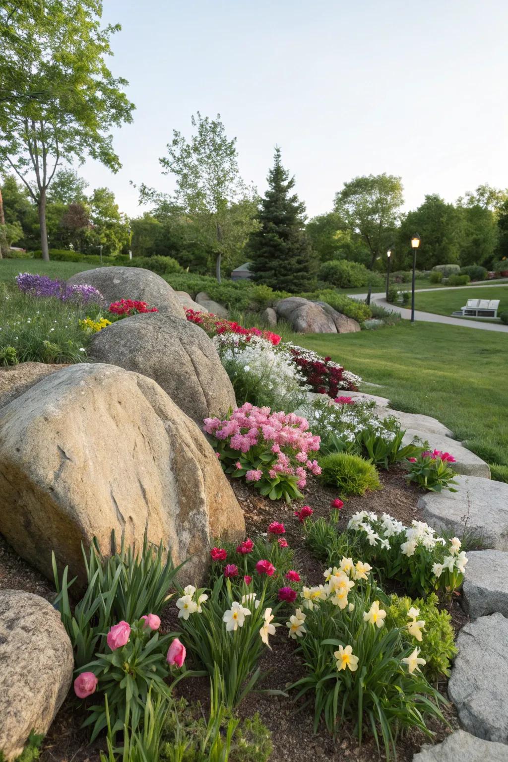 Boulder accents offer a rugged, natural look.