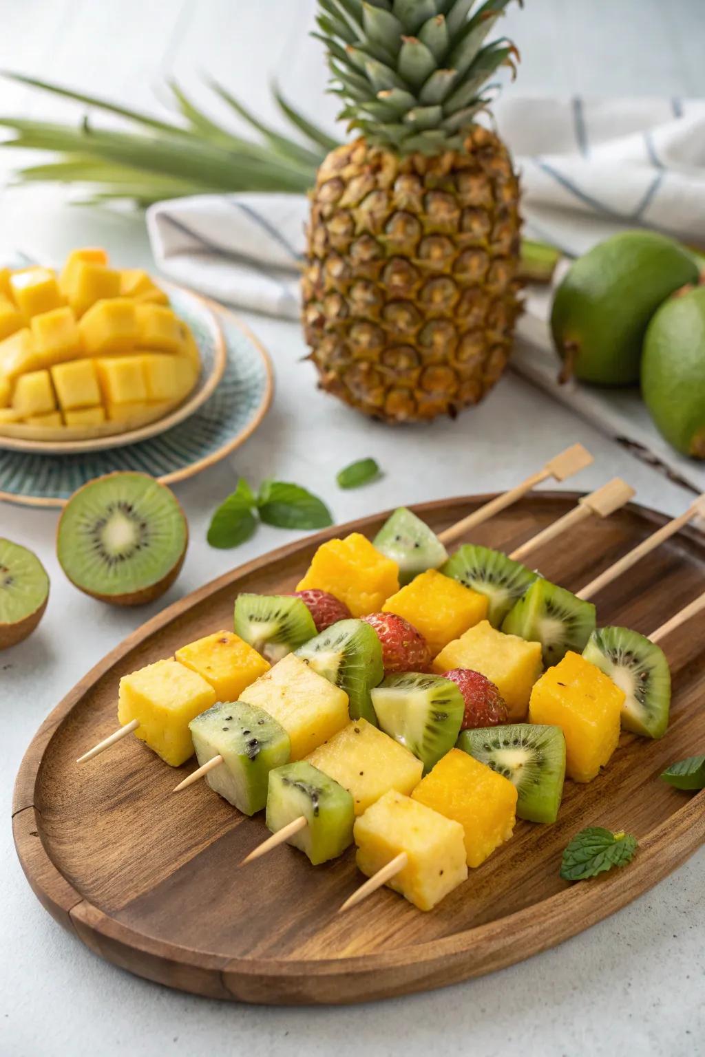 Treat your guests to refreshing and colorful tropical fruit skewers.