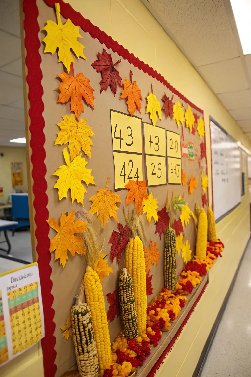 Make math fun with a maize-themed bulletin board.