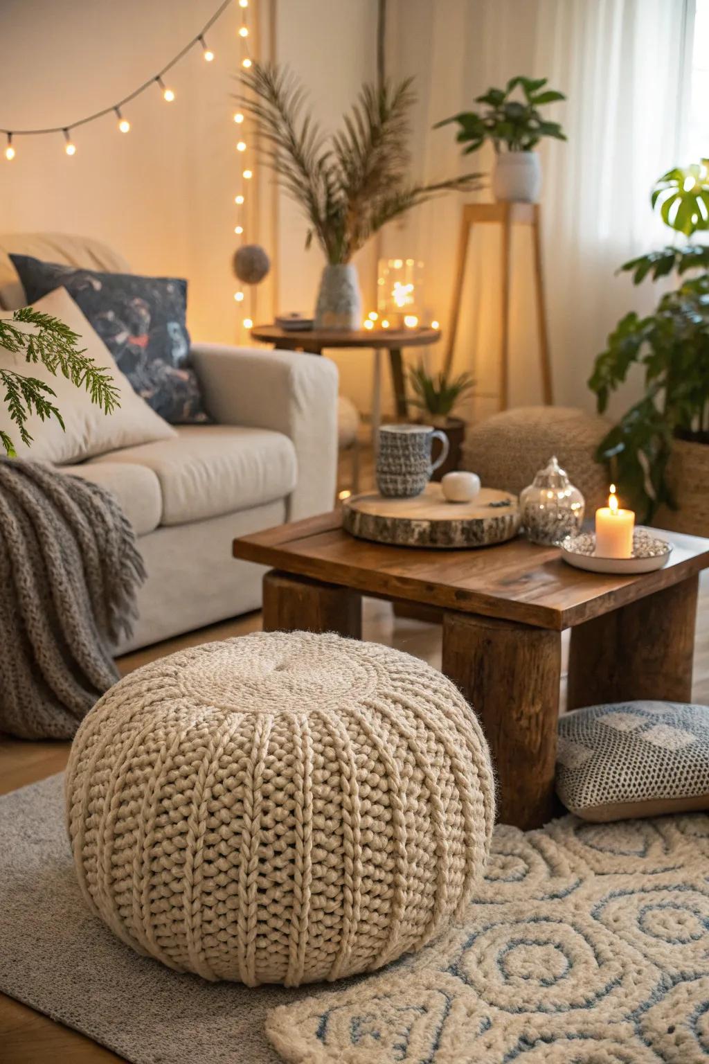 Stylish poufs offer comfort and can be moved easily around the home.