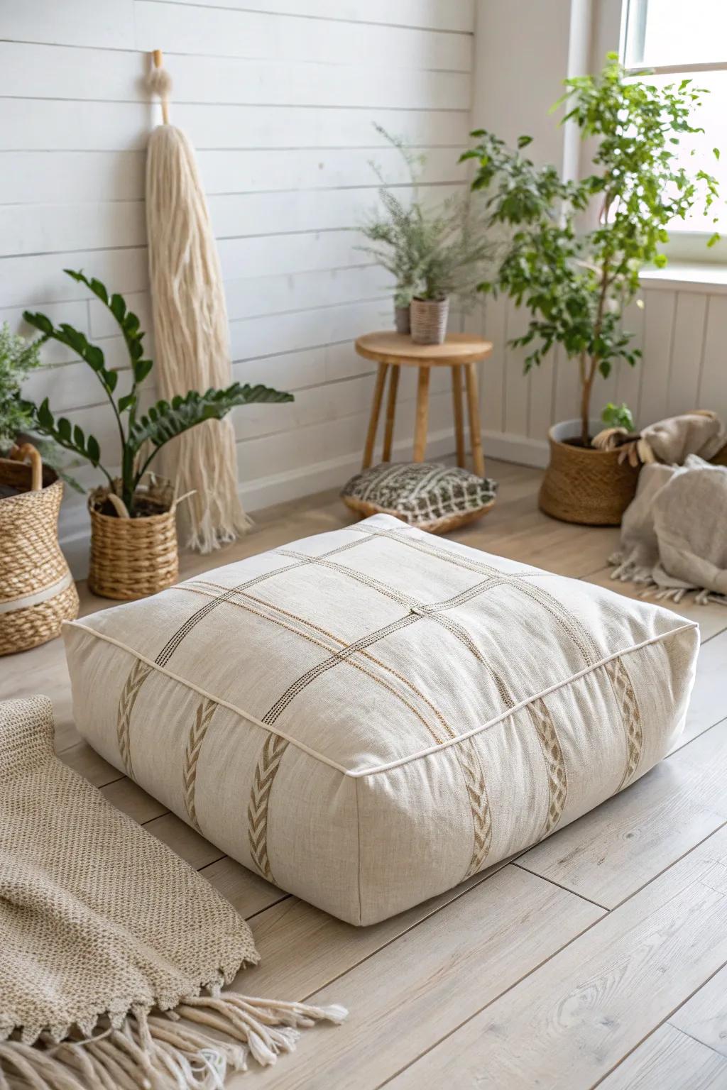 Elevate your lounging experience with handcrafted floor cushions that blend simplicity and style. Perfect for any gathering!