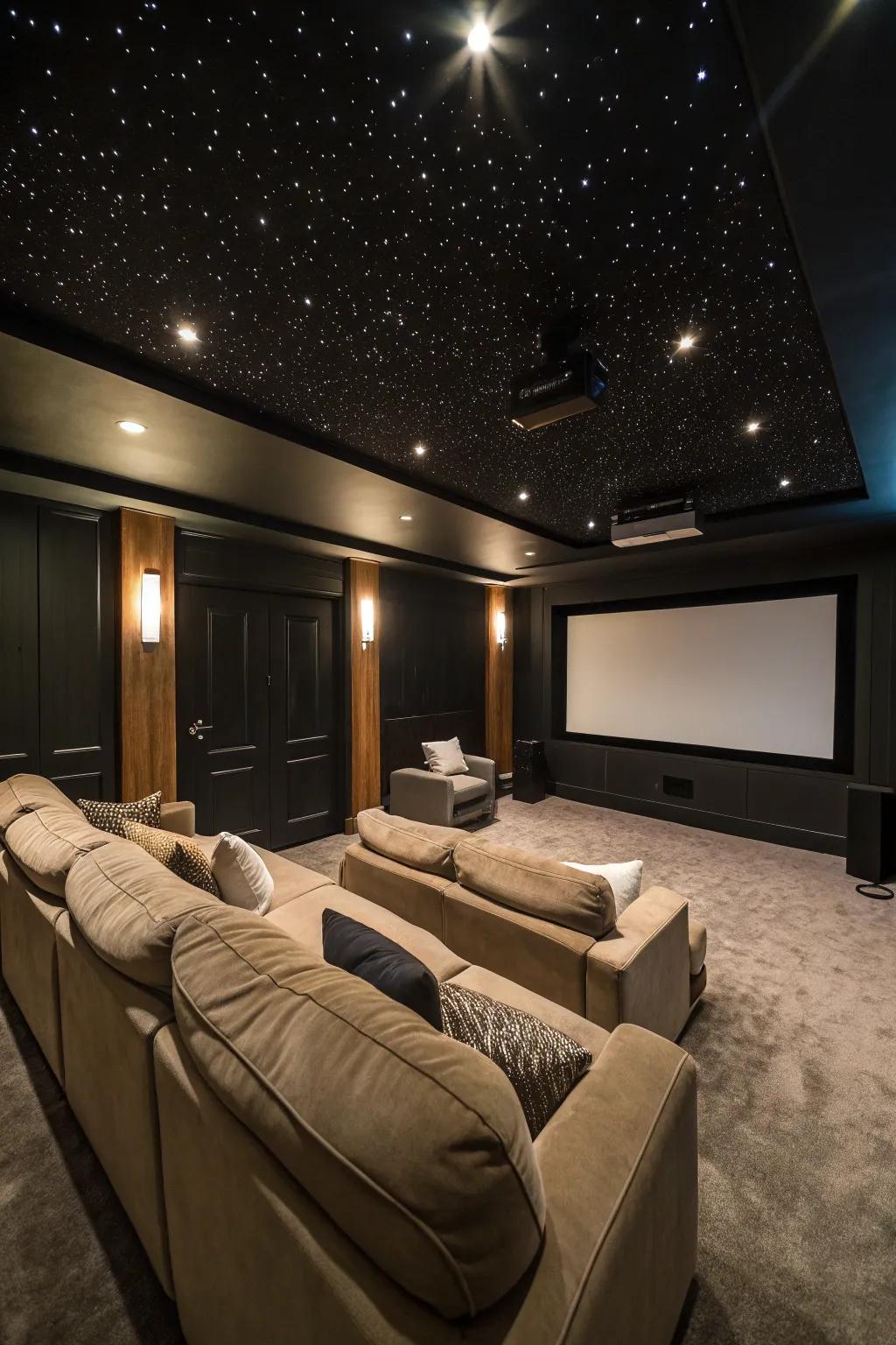 A blackout ceiling enhances the cinematic experience.