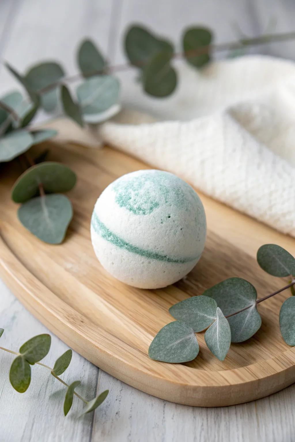 Elevate your relaxation with these beautifully crafted eucalyptus bath bombs – the perfect homemade gift for a serene spa day at home.